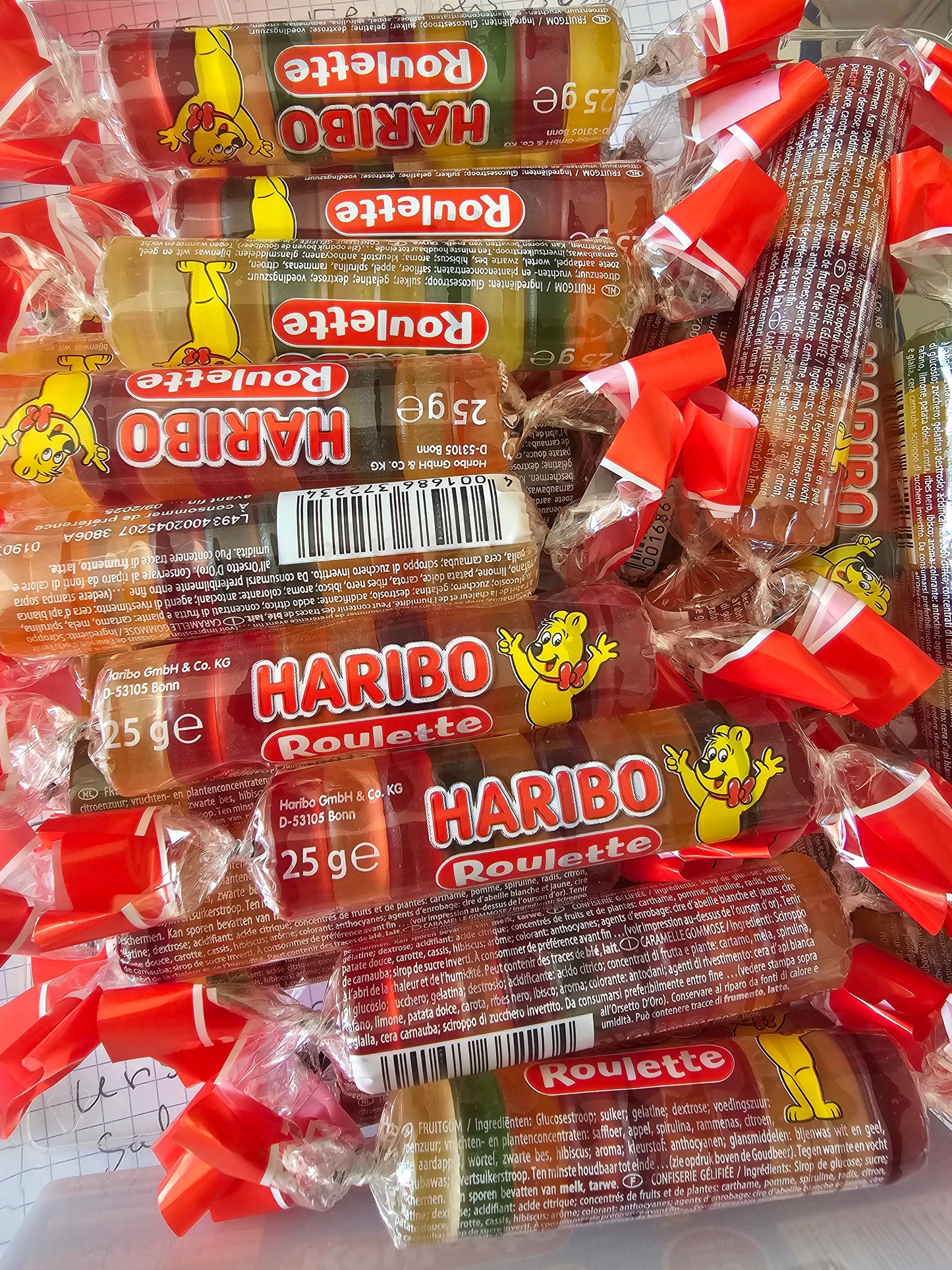 Haribo tubo de 45 ROULETTES fruits L'unités 25g